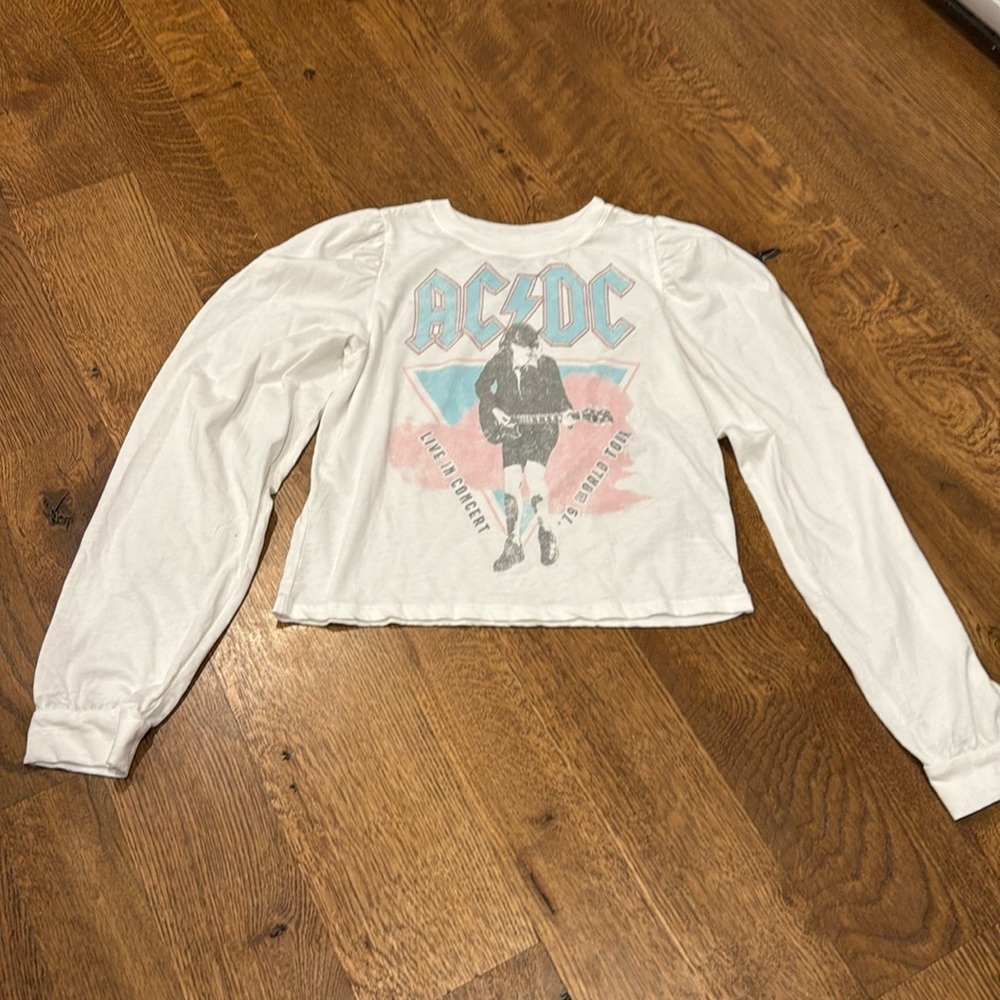 Recycled Karma Women’s Long Sleeve tee White Pink and Blue Size XS